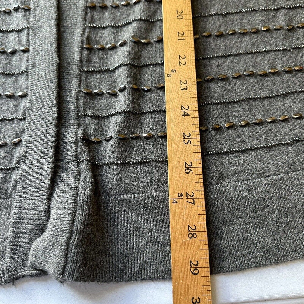 Talbots Sweater Womens 3x Gray Cardigan Beaded Lambswool Dressy Holiday Party - Picture 10 of 11